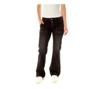 Le Temps Des Cerises Flared Fit Mid Waist Jeans Black, Dam