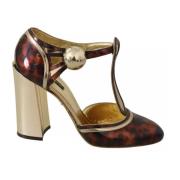 Dolce & Gabbana Leopardmönstrade T-Strap Sandaler med Nitar Multicolor...