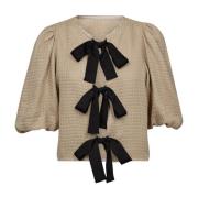 Co'Couture Boucle Bow Blouse med Slöjfdetalj Beige, Dam