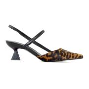 Roberto Festa Leopard Ponyhair Slingback Sandaler Beige, Dam