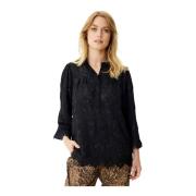 IN Front Broderad 3/4 Ärm Svart Blus Black, Dam