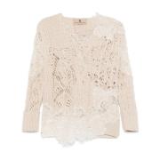 Ermanno Scervino Beige Kabelstickad Tröja med Spetsdetaljer Beige, Dam