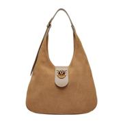 Pinko Mini Suede Hobo Väska Guld Brown, Dam