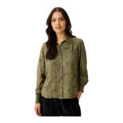 IN Front Abstrakt Print Skjortblus Army Green, Dam