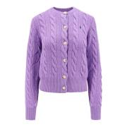 Polo Ralph Lauren Broderad Logotyp Ull Cashmere Kofta Purple, Dam