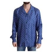 Dolce & Gabbana Strand Print Sidens Casual Skjorta Blue, Herr