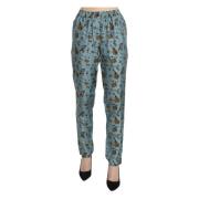 Dolce & Gabbana Hög Midja Tapered Byxor Blått Tryck Blue, Dam