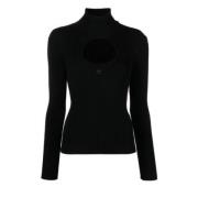 Courrèges Svart Ribbstickad Mockneck Tröja Black, Dam