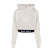 Palm Angels Beige Cropped Hoodie med Elastisk Midjeband White, Herr