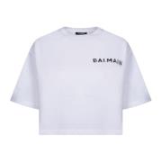 Balmain Vit T-shirt med laminerad logotyp White, Dam