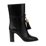 Moschino Svarta Läder Tassel Boots Black, Dam