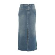 Closed Denimkjol med Central Slits Blue, Dam