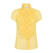 Saint Tropez Krinklad SS-skjorta med prickar Yellow, Dam