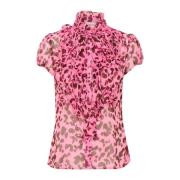 Saint Tropez Rynkad SS Skjorta Chateau Rose Animal Pink, Dam