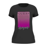 Guess Svart bomull T-shirt med strassdetalj Black, Dam