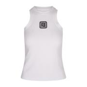 Balmain Vit Tanktop med Retro Logo White, Dam