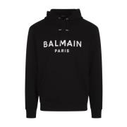 Balmain Svart Bomullshoodie med Logotyptryck Black, Herr