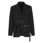 Lanvin Svart Ulljacka Peak Revers Black, Herr