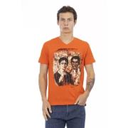 Trussardi Orange V-ringad Grafisk T-shirt Orange, Herr