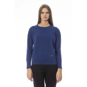 Baldinini Långärmad Crewneck Monogram Tröja Blue, Dam