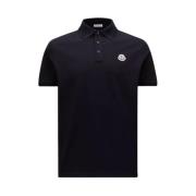 Moncler Logo Patch Polo Klassisk Navy Bomull Blue, Herr