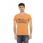 Trussardi Orange V-ringad T-shirt med Frontprint Orange, Herr