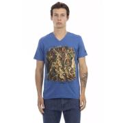 Trussardi Elegant Tee med V-ringning och Frontprint Blue, Herr