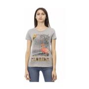 Trussardi Snygg Grå Rund Hals Tee med Front Print Gray, Dam