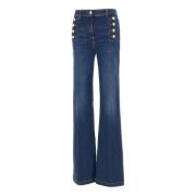 Elisabetta Franchi Mörkblå Flared Denim Jeans Blue, Dam