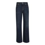 Alexander McQueen Indigo Denim Wide Leg Jeans Blue, Dam