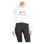 Off White Broderad Crop Hoodie Vit White, Dam