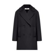 Max Mara Svart Peacoat med Bred Revers Black, Dam