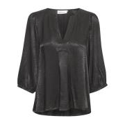 Karen by Simonsen Meteorit Topp Blus 3/4 Ärmar Black, Dam