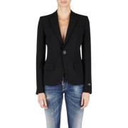 Dsquared2 Svart Ullblandning Peak Lapel Blazer Black, Dam