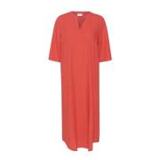 Kaffe Kaftan Klänning V-Hals Cayenne Orange, Dam