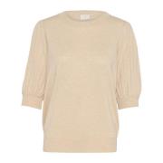 Kaffe Fjädergrå Stickad Pullover Tröja Beige, Dam