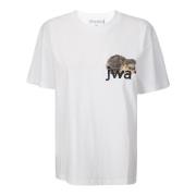 JW Anderson Tryckt Logotyp Crew-Neck T-shirt White, Dam