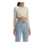 Self Portrait Pärlad Mesh Crop Top White, Dam