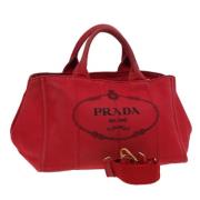 Prada Vintage Pre-owned Canvas handvskor Red, Dam