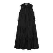 Marc O'Polo Maxi cascade klänning A-linje Black, Dam