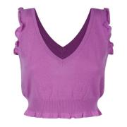 PINKO V-ringad Cashmere Top med Broderad Logotyp Purple, Dam