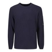 C.p. Company Räfflad Crew Neck Sweater Blue, Herr