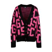 Gcds Monogram Jacquard Cardigan Stickad Jacka Pink, Dam