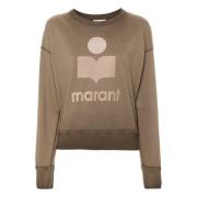 Isabel Marant Étoile Khaki Flocked Logo Crew Neck Sweater Beige, Dam