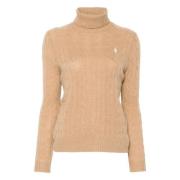 Polo Ralph Lauren Beige Stickad Tröja med Polo Pony Beige, Dam