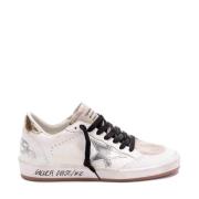 Golden Goose Silver Läder Sneakers Vit Svart White, Dam