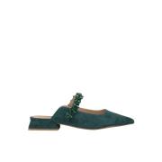 Alma EN Pena Kristall Flat Mule Sko Green, Dam