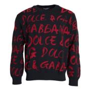 Dolce & Gabbana Svart Röd Logosweatshirt Rund Hals Black, Herr