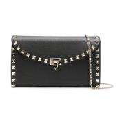 Valentino Garavani Svart Läder Studded Kedjeplånbok Black, Dam