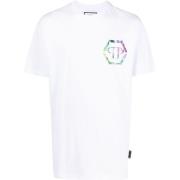 Philipp Plein Glas Kortärmad T-shirt med Holografiskt Tryck White, Her...